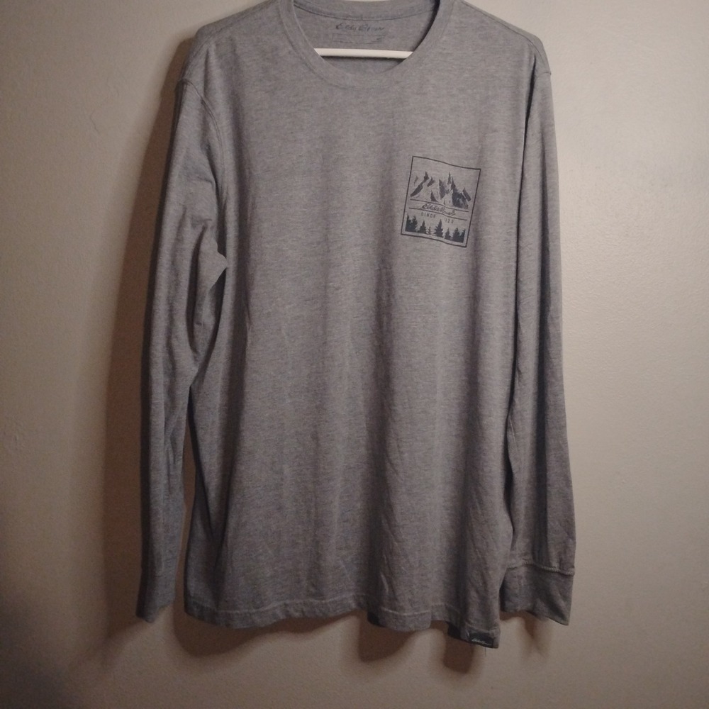 Eddie Bauer Men's Gray Regular Long Sleeve Graphic Print Mountain soft T-Shirt